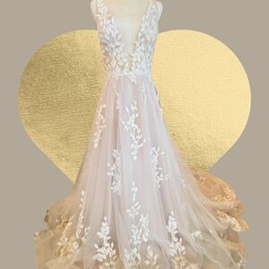VOW’D Blush Lace Appliqué A-Line Bridal Gown